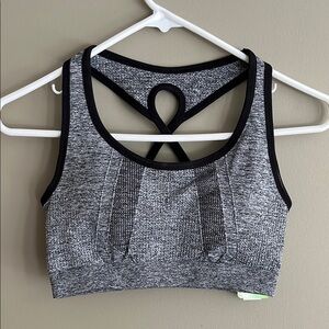 Athletic Works Gray and Black Sports Bra with Geometric Strap Design